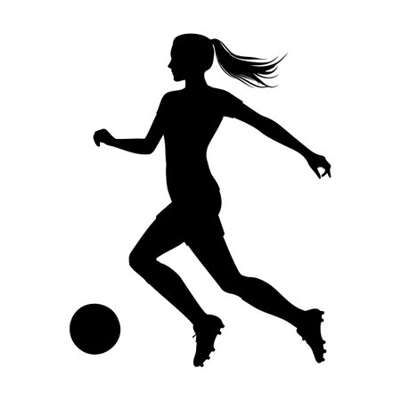 Woman footballer playing silhouette. Vector illustrationのイラスト素材