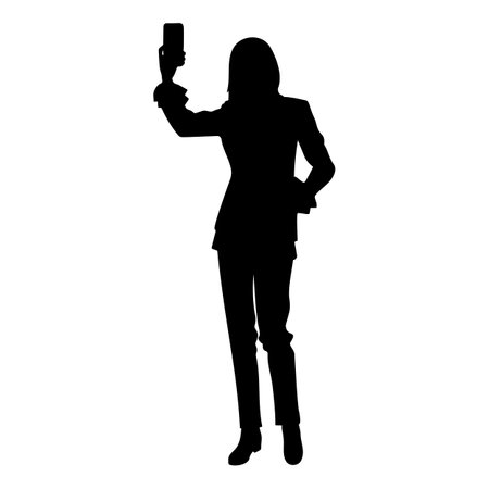 Silhouette of a woman taking a selfie. vector illustrationのイラスト素材