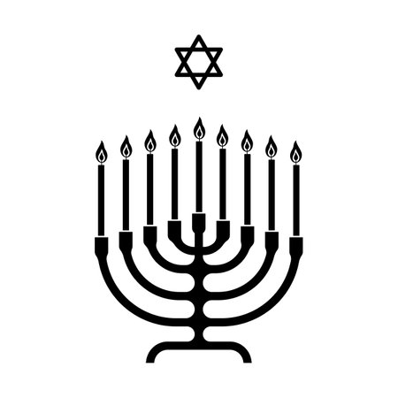 Menorah icon symbol. Hanukkah candelabrum with candles. Vector illustrationのイラスト素材