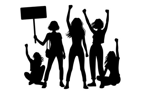 Group of women Protesters or activist silhouette. Vector illustrationのイラスト素材