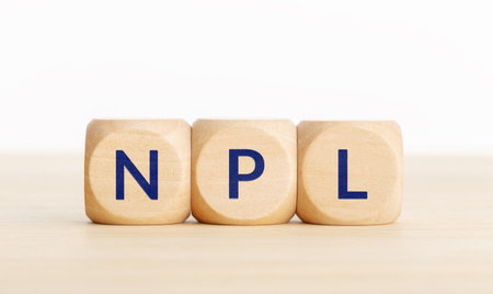 NPL or Non Performing Loans concept. Tex on wooden blocks on table. Copy spaceの写真素材