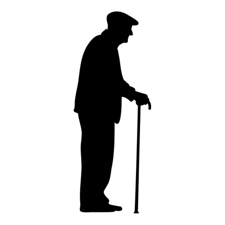 Standing Elderly man with cane silhouette. Vector illustrationのイラスト素材