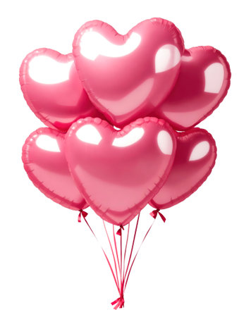 Group of pink heart shaped balloons isolated on white background. AI generativeの素材