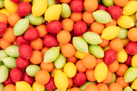 Background of assorted colorful candies. Full frameの写真素材