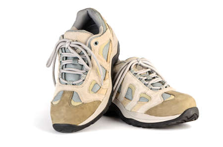 Sneakers with laces on a white backgroundの写真素材