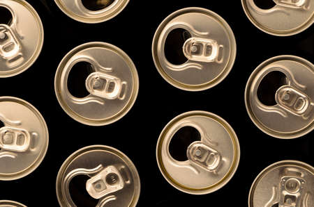 top view of open, aluminum cansの写真素材