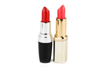 Two stylish, red lipstick on white backgroundの写真素材