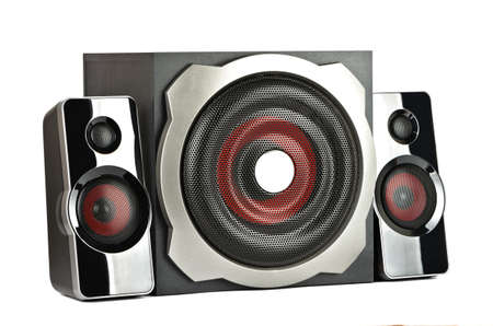 Speaker system with subwoofer on a white backgroundの写真素材
