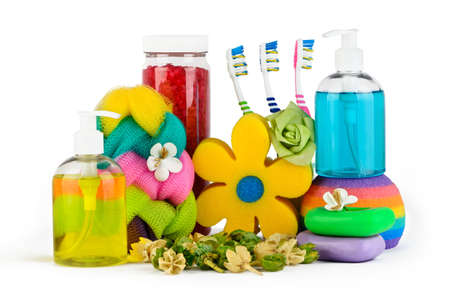 Set of bath accessories with an aromatic mixtureの写真素材