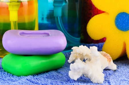 Set of bath accessories close-up camomileの写真素材