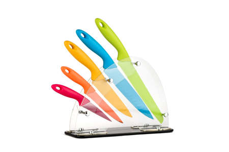 A set of colored knives on the standの写真素材