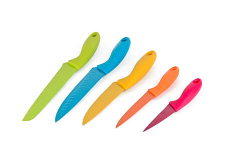 A set of color knives on a white backgroundの写真素材