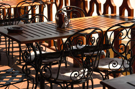 Set of spices and seasonings on a table in a cafeの写真素材