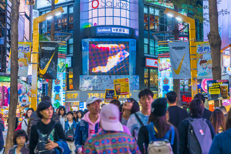 TAIPEI, TAIWAN - Mar 26, 2019 : People visit Ximending shopping district in Taipei. Ximending is considered one of top shopping destinations in Taiwan, catering especially youth shoppers.のeditorial素材