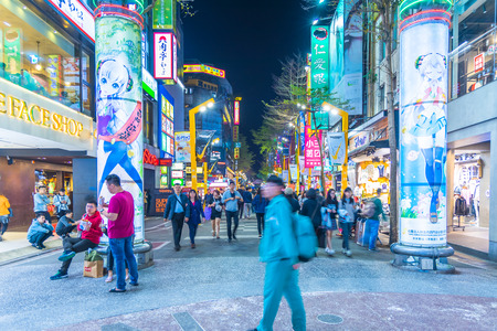 TAIPEI, TAIWAN - Mar 26, 2019 : People visit Ximending shopping district in Taipei. Ximending is considered one of top shopping destinations in Taiwan, catering especially youth shoppers.のeditorial素材