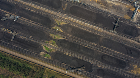 Aerial view large bucket wheel excavators in a lignite mine.の写真素材