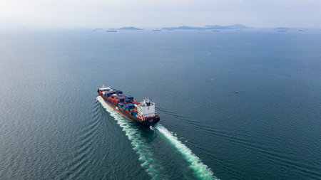 Global business company import export commercial trade logistic and transportation oversea worldwide by container ship boat, Container ship cargo freight shipping maritime vessel internationalの写真素材