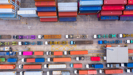 Row of new cars for sale in port at cars export terminal.