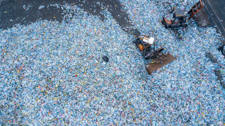 Aerial view plenty of plastic bottles, Waste plastic bottles other types of plastic waste at the...