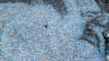 Aerial view plenty of plastic bottles, Waste plastic bottles other types of plastic waste at the...