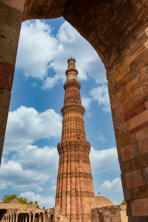 Qutub Minar New Delhi, India, The tallest minaret in India is a marble and red sandstone tower that...