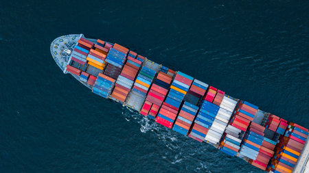 Aerial view container cargo ship sea freight shipping, Global business industry import export...
