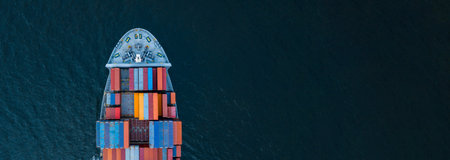 Aerial view container cargo ship sea freight shipping, Global business industry import export...