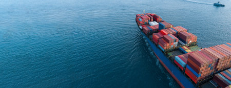 Aerial view container cargo ship sea freight shipping, Global business industry import export...