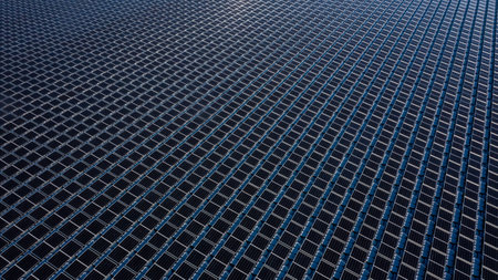 Aerial view hydro floating solar hybrid power plant, Hydro floating solar panel platform system on the lake, Power plant renewable energy source, Eco technology electric power industry.の写真素材
