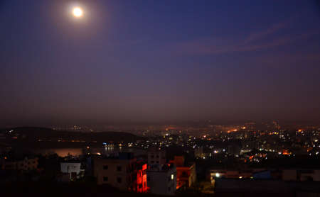 early morning scene with soft moon lightの写真素材