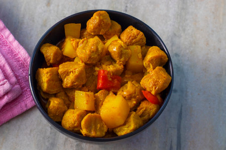 delicious soyabean recipe with a marble background.の写真素材