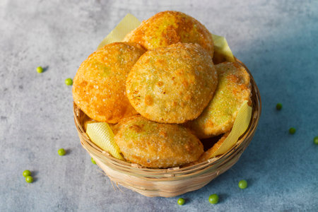Indian food Matar ki kachori made of green peas and flour.