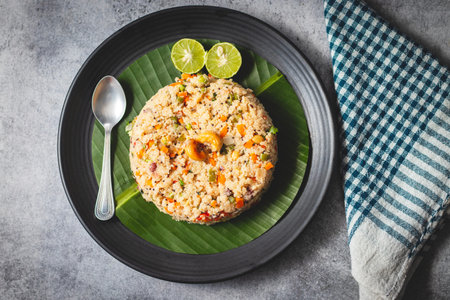 Famous South Indian healthy breakfast "Suji Upma".の写真素材