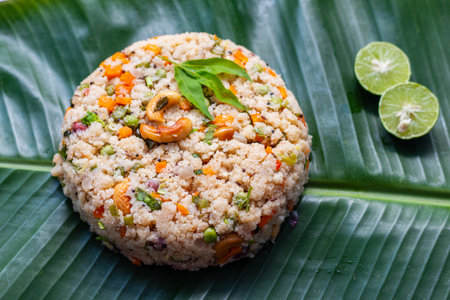 Famous South Indian healthy breakfast "Suji Upma".の写真素材