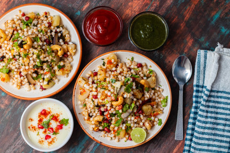 Sabudana khichdi is a light, flavorful dish made with soaked tapioca pearls, peanuts, mild spices, and herbs, perfect for fasting meals.の写真素材