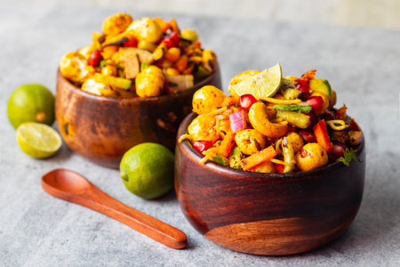 Selective focus of delicious Makhana chaat, made of roasted lotus seeds.