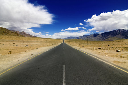 A very straight road in Mountains,NH1 from Srinagar to Leh