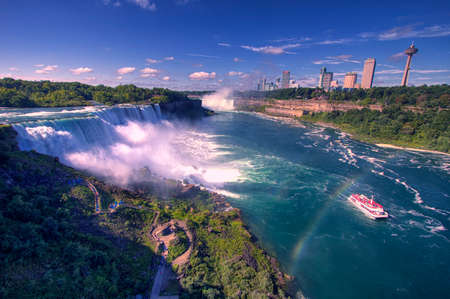 Niagara Falls And American Falls with Rainbow, New York, USAのeditorial素材