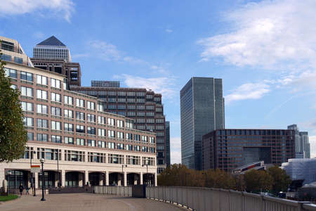 Skyscrapers and buildings of Canary Wharf in Londonのeditorial素材