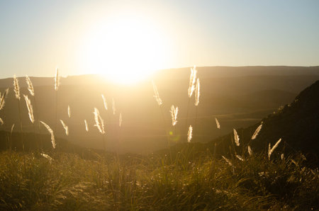 Sun in the countryside from the mountain at sunset and sunrise. High quality photo