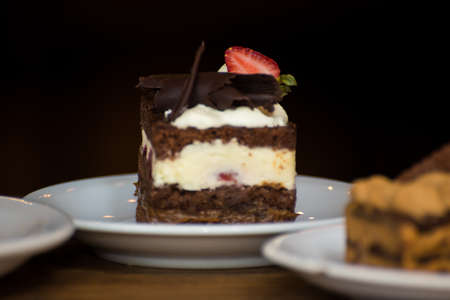 chocolate cake with strawberries of decorationの写真素材