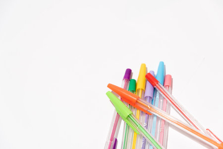 pens of various colors placed in an artistic wayの写真素材