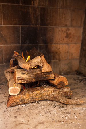 Bonfire lit for the future cooking of an Argentine barbecueの写真素材