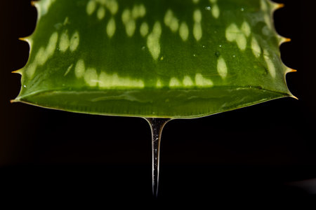 juice falling from a fresh Aloe Vera leafの写真素材