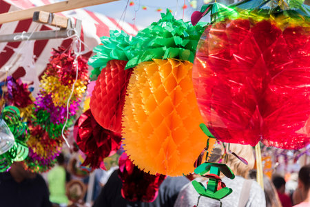 Colorful sukkah decorations. Sukkot four species festival. Shimmering decorations for a party.