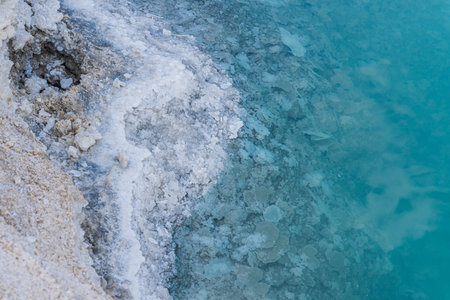 Dead sea salt shore. Ein Bokek, Israel