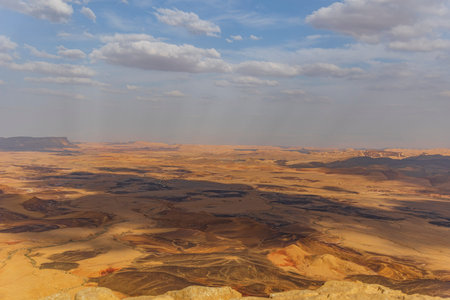 Ramon Crater Makhtesh Ramon, the largest in the world, as seen from the high rocky cliff edge...