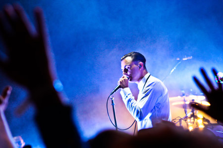 MINSK, BELARUS - JULY 2  Group HURTS performs on MOST Festival 2013 July 2, 2013 in Minsk, Belarus