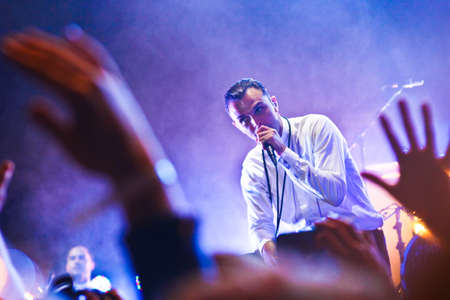 MINSK, BELARUS - JULY 2  Group HURTS performs on MOST Festival 2013 July 2, 2013 in Minsk, Belarusのeditorial素材