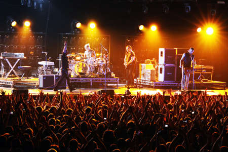 MINSK, BELARUS - SEPT 22  Rock band Placebo and Brian Molko in concert at the Sport Palace on Saturday, September 22, 2012 in Minsk, Belarusのeditorial素材